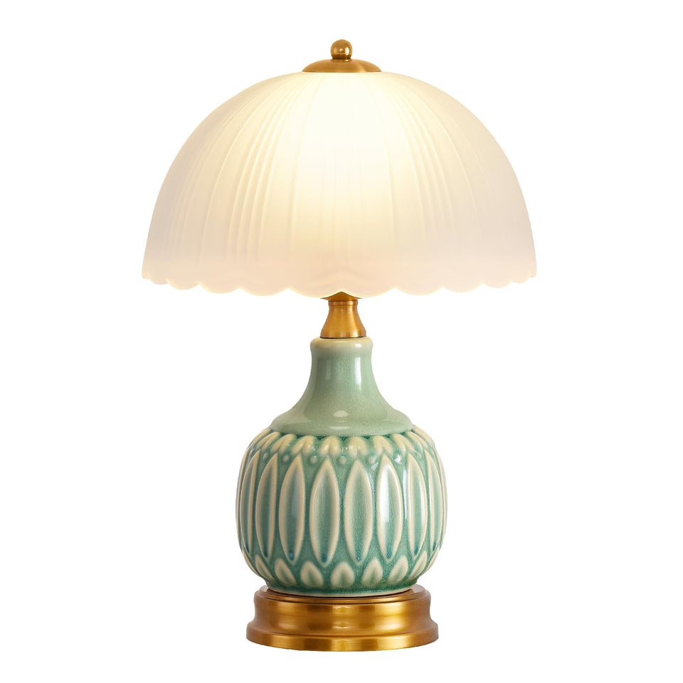WELAISA table lamp with chinoiserie green glass base adds vintage charm to a nightstand