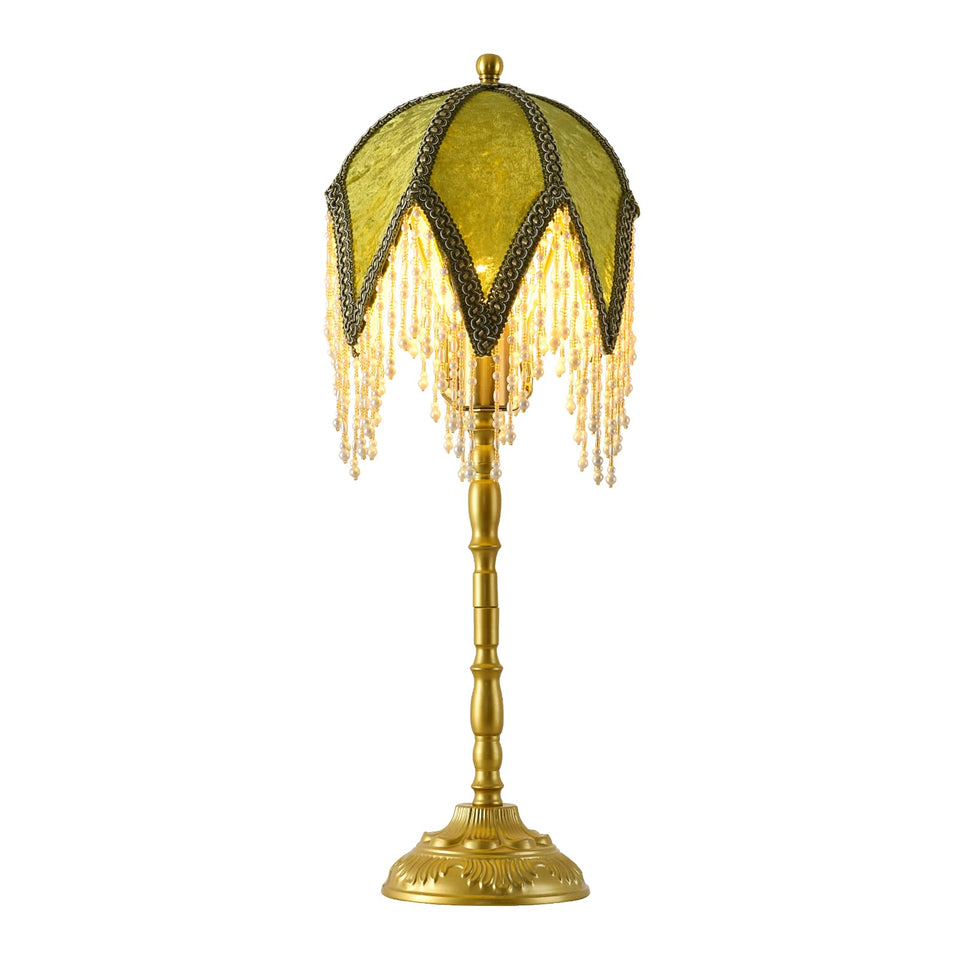 WELAISA Vintage tasselled lamp base in gold for elegant bedside lighting.
