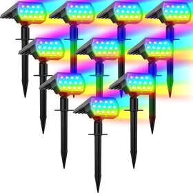 WELALO solar color-changing spotlight outdoor front view with vibrant RGB lighting for garden accents.