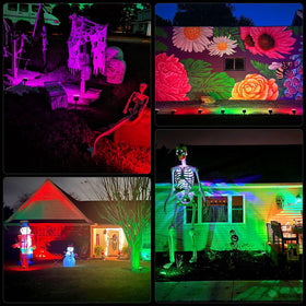WELALO solar color-changing spotlight at night delivering vivid colors along a pathway.