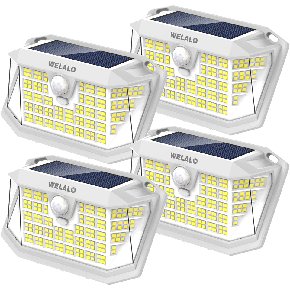 WELALO 188 LED solar motion lights illuminate outdoor areas evenly after sunset