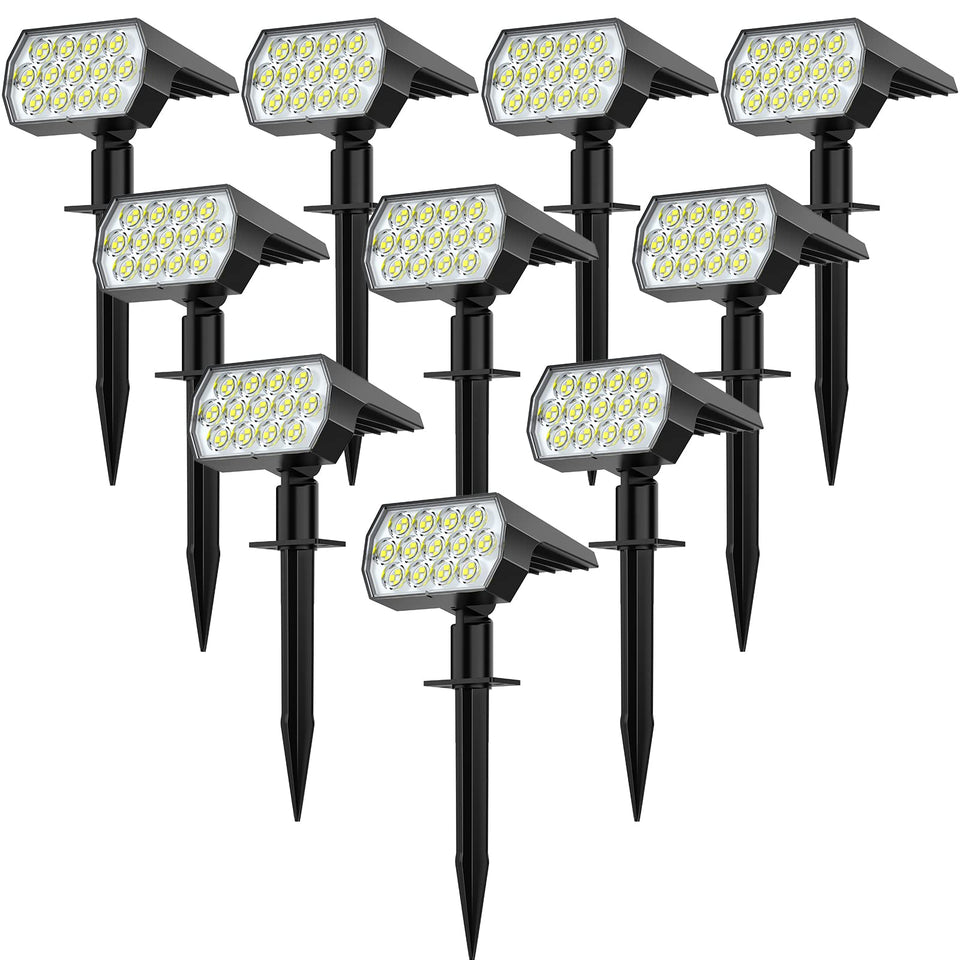 WELALO solar spot light brightens wide outdoor areas for garden, driveway, and walkway safety.