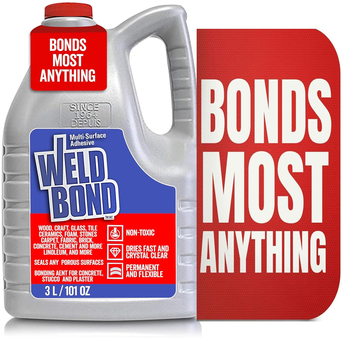 Weldbond glue 3L bottle enables versatile bonding across many surfaces for home repairs.