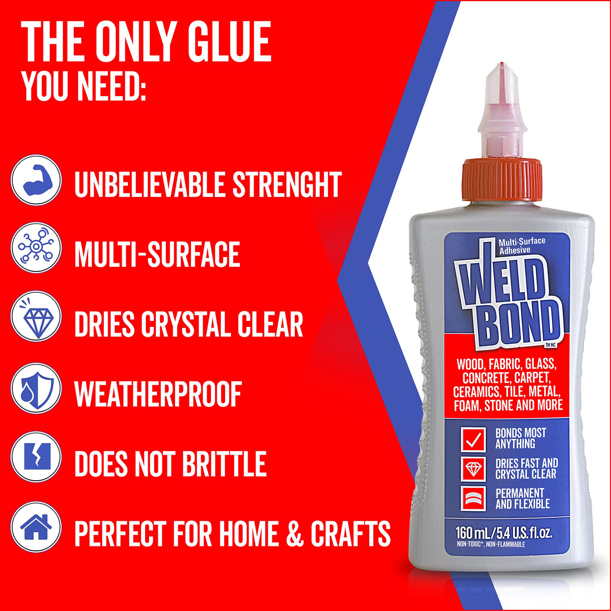 Weldbond glass adhesion ensures crystal-clear drying for glass crafts and repairs.