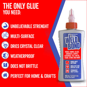 Weldbond glass adhesion ensures crystal-clear drying for glass crafts and repairs.