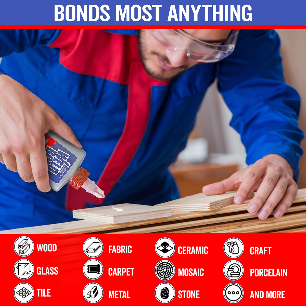 Weldbond wood bonding shows fast setting and paintable finish for carpentry projects.