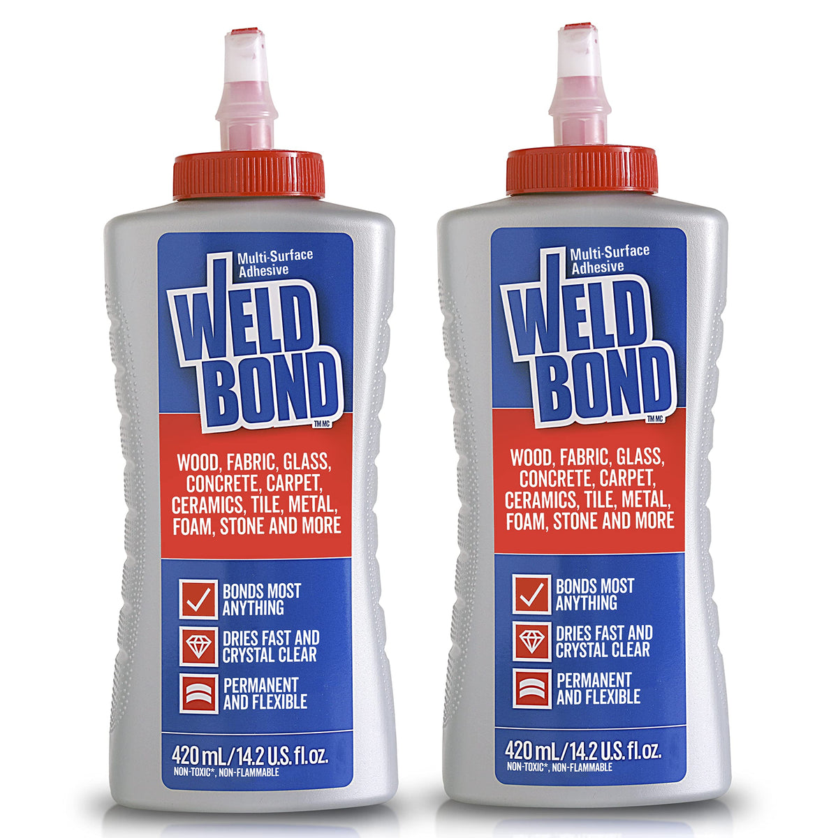 Weldbond multi-surface glue bottle applying a strong bond on wood.