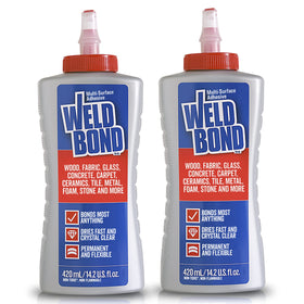 Weldbond multi-surface glue bottle applying a strong bond on wood.