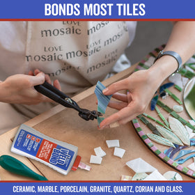 Weldbond tile and mosaic adhesive bonds porcelain and ceramic surfaces.