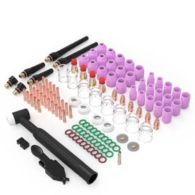 WelderElite 123pcs TIG kit for WP 17/18/26 torches, organized for quick setup