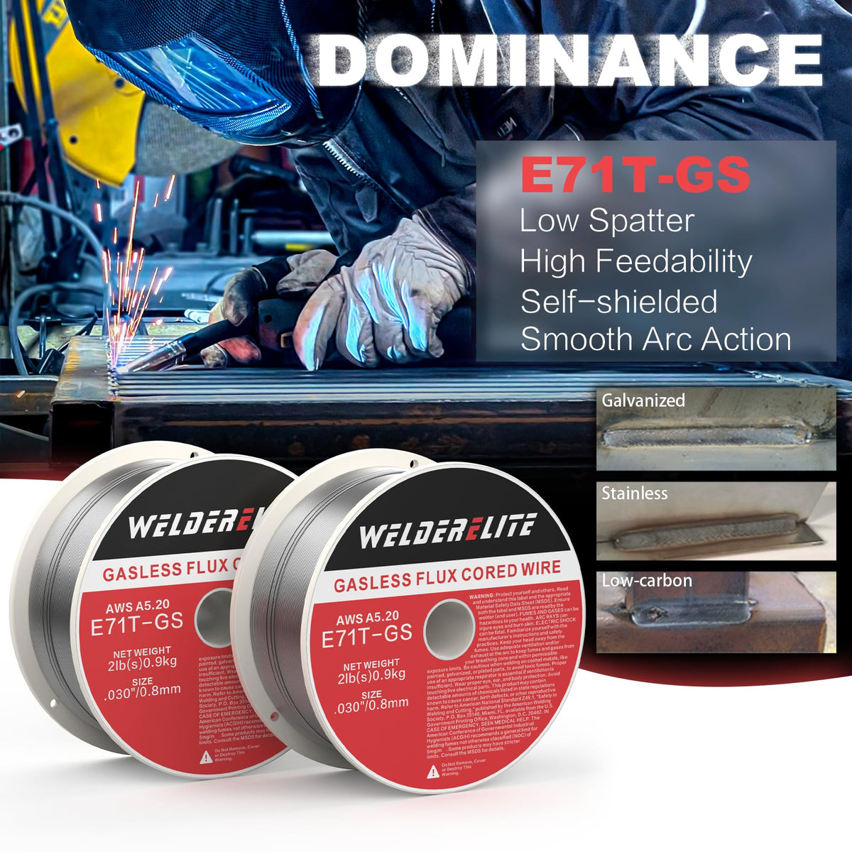 WelderElite arc stability with minimal spatter for cleaner welds.