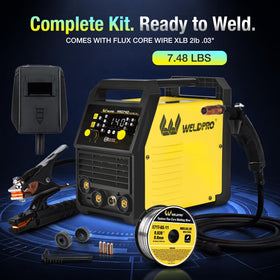 W Weldpro 140A MIG welder carry handle makes transport effortless.