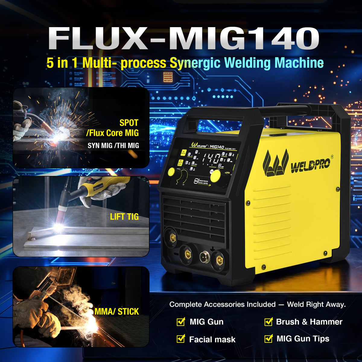W Weldpro 140A MIG welder compact size for easy transport to job sites.