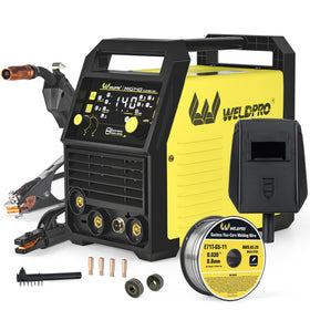 W Weldpro 140A MIG welder front panel display enables precise parameter adjustments.