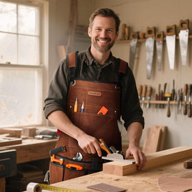 Welkinland waxed canvas apron side view showing rugged durability.