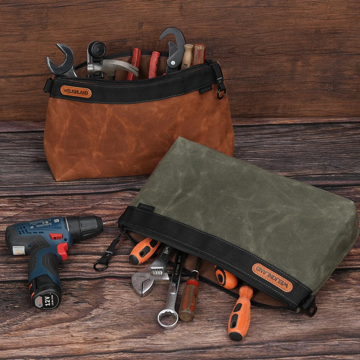 WELKINLAND 14-inch zippered tool pouch open for quick access