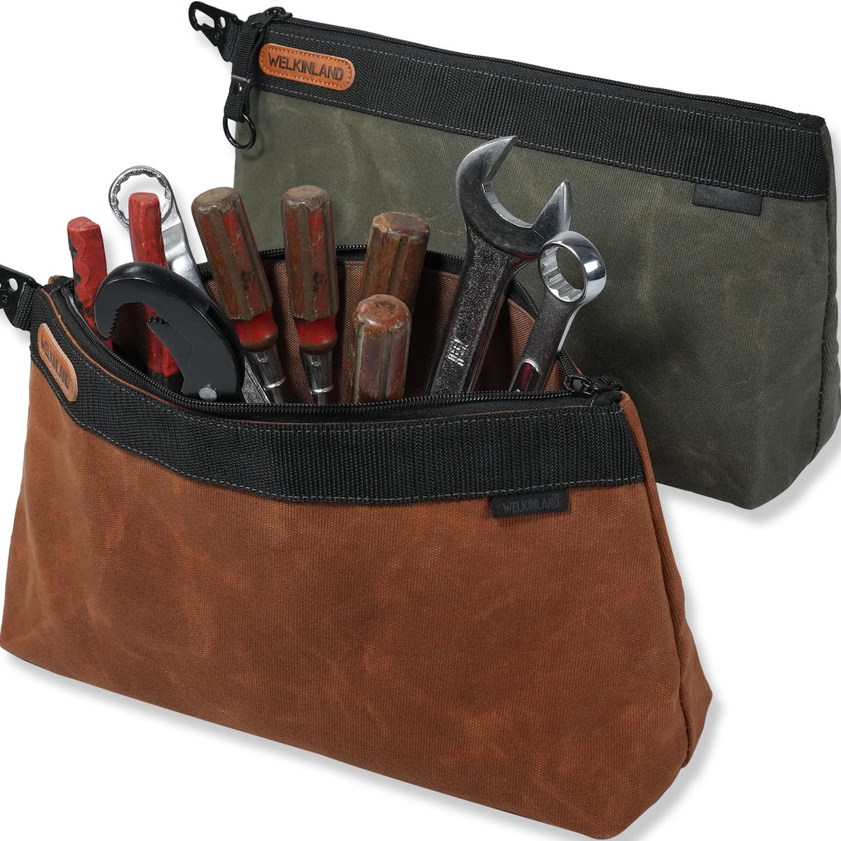 WELKINLAND 2-pack waxed canvas tool pouches for durable on-site organization