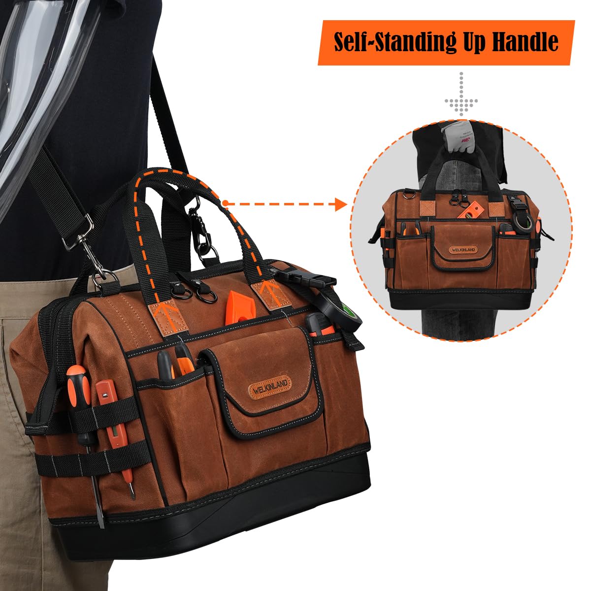 Welkinland 600D ripstop lining enhances durability and tool visibility
