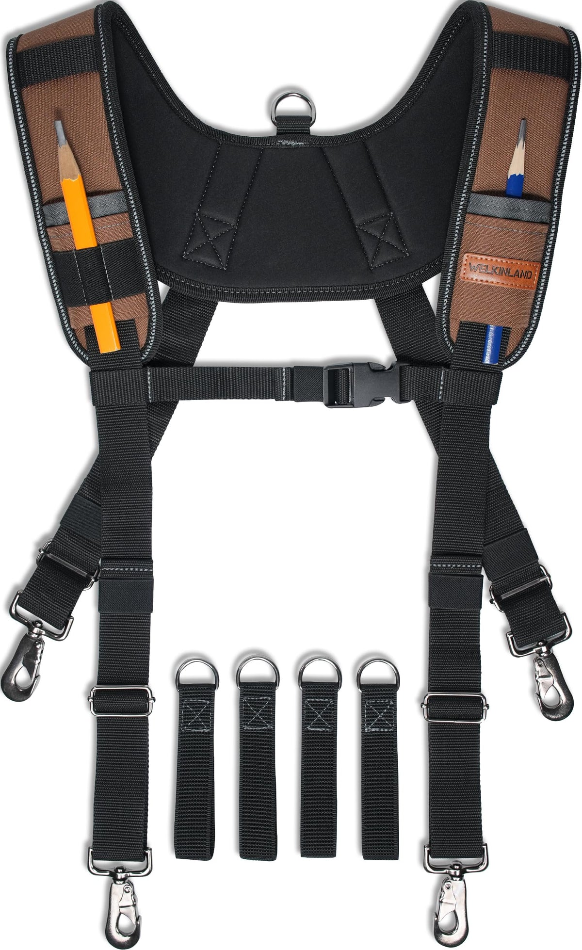 Welkinland heavy-duty tool belt suspender close-up showing supportive strapping and comfort.