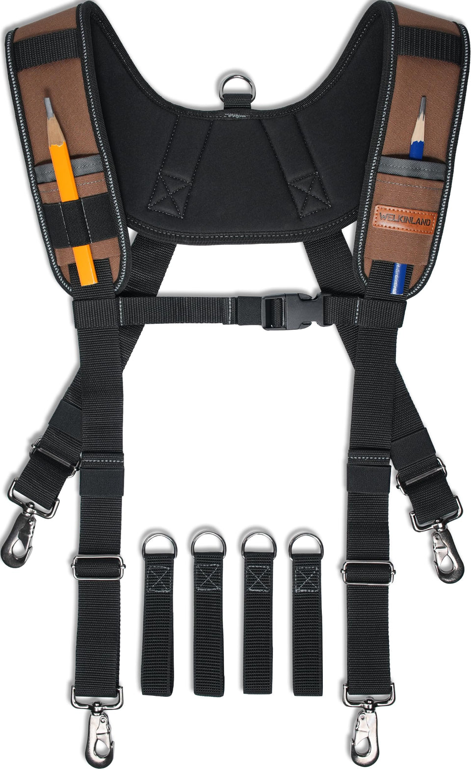 Welkinland heavy-duty tool belt suspender close-up showing supportive strapping and comfort.