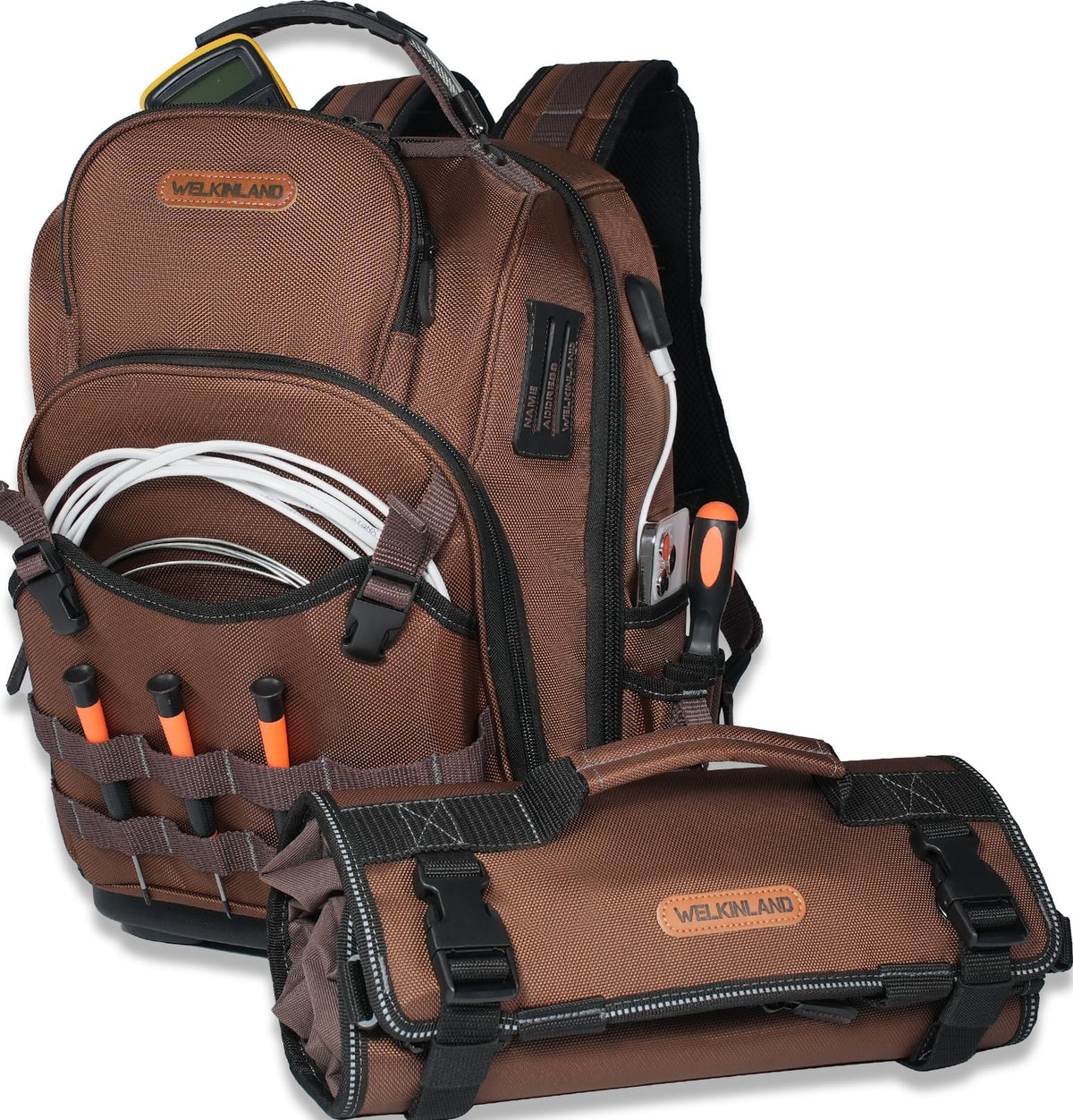 Welkinland 70-pocket HVAC backpack with organized pockets for fast access.