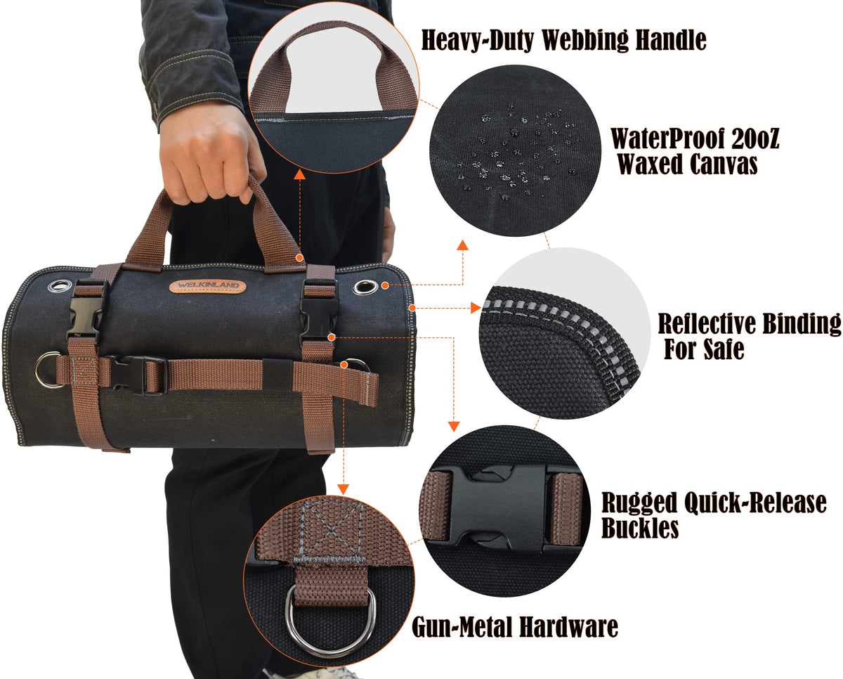 Welkinland pro-grade tool roll suited for DIY enthusiasts and pros