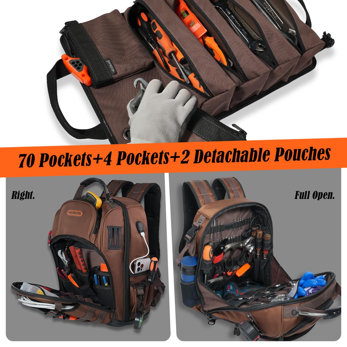 Welkinland tool roll bag 3-in-1 for flexible tool organization.