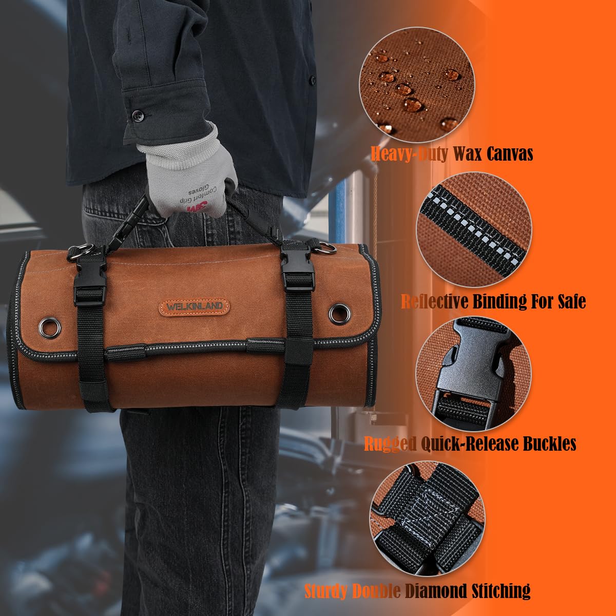 Welkinland on-site workshop uses tool roll to organize essentials.