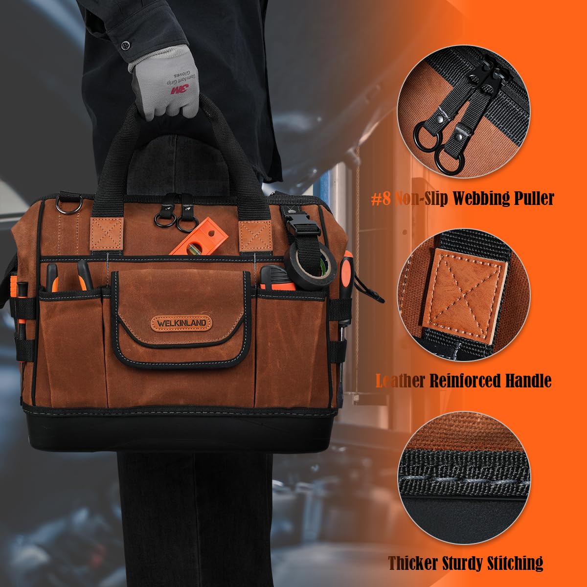 Welkinland weather-resistant tool bag protects contents from rain and dust