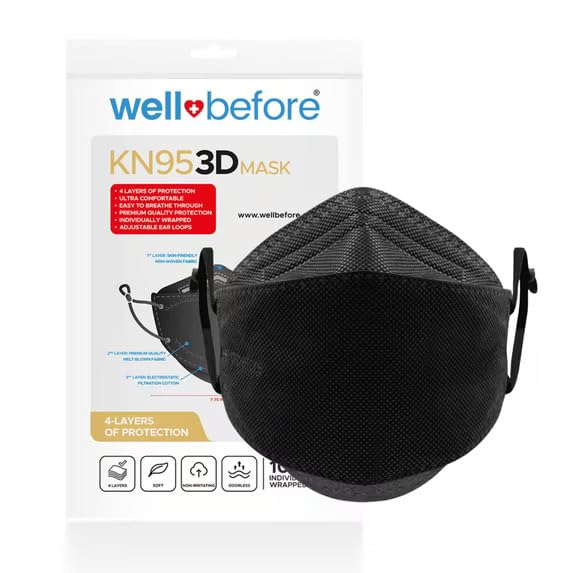 Well Before 3D KN95 mask with adjustable earloops ensures a secure, comfortable daily fit.