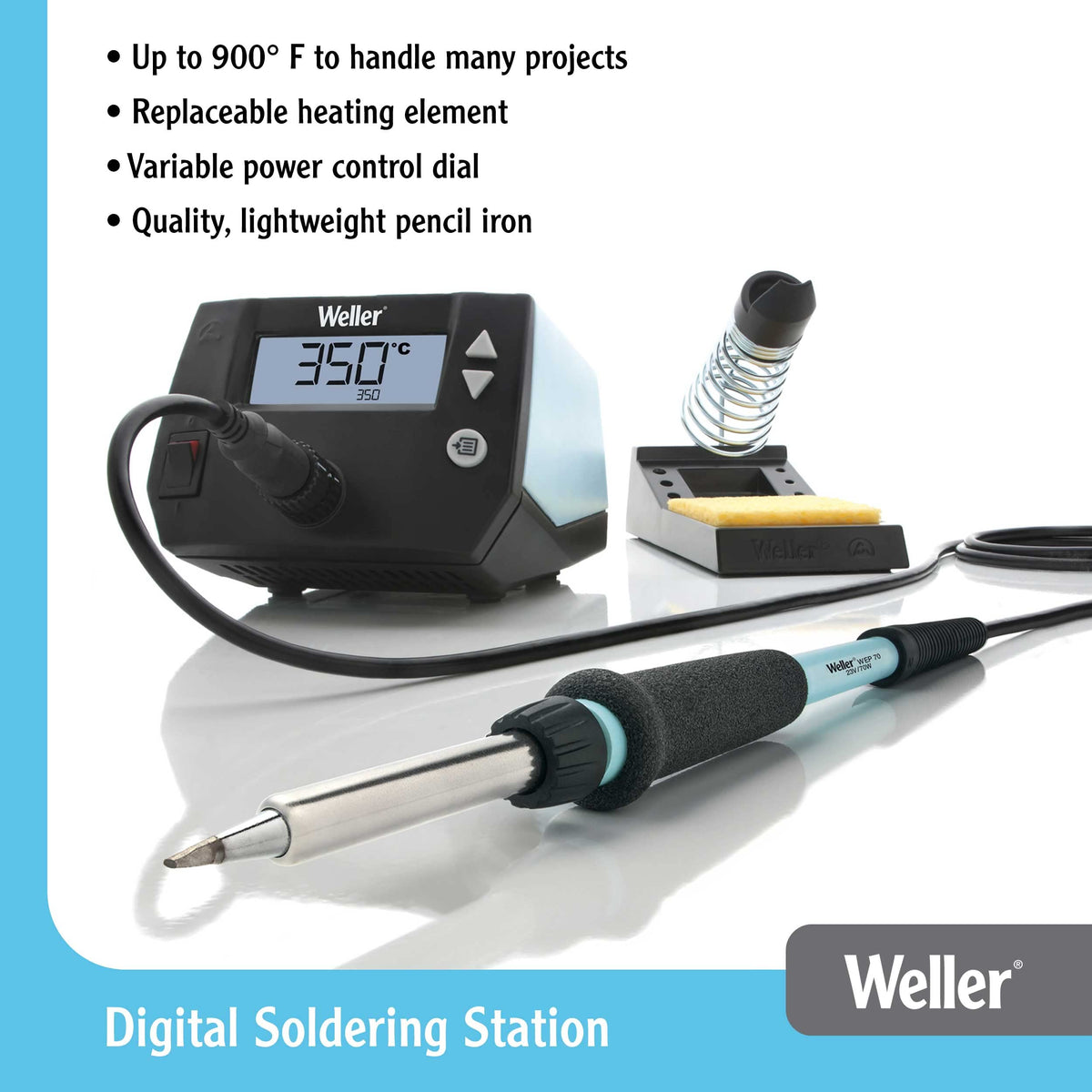 Weller WE1010NA 70W soldering iron delivers rapid heat for demanding joints.