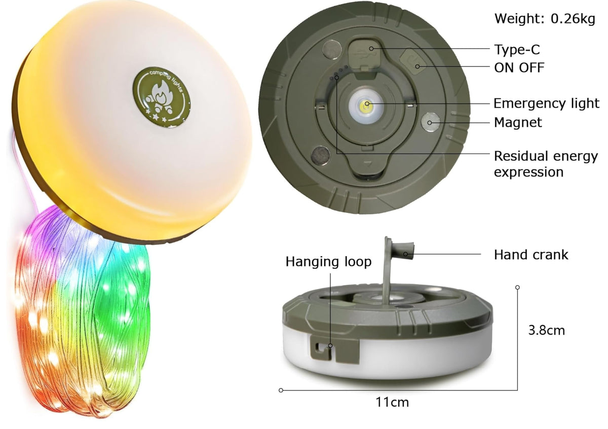 Wellgium magnetic-base camping light attaches to metal surfaces for hands-free use.