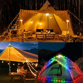 Wellgium outdoor LED string lights RGB modes for campsite mood.