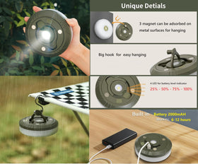 Wellgium portable camping light with compact design fits in a backpack.
