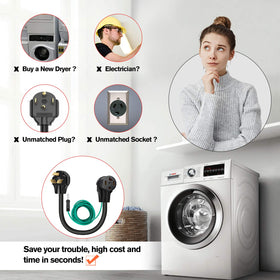 Wellluck NEMA 10-30P to 14-30R connector enables compatible dryer connections.
