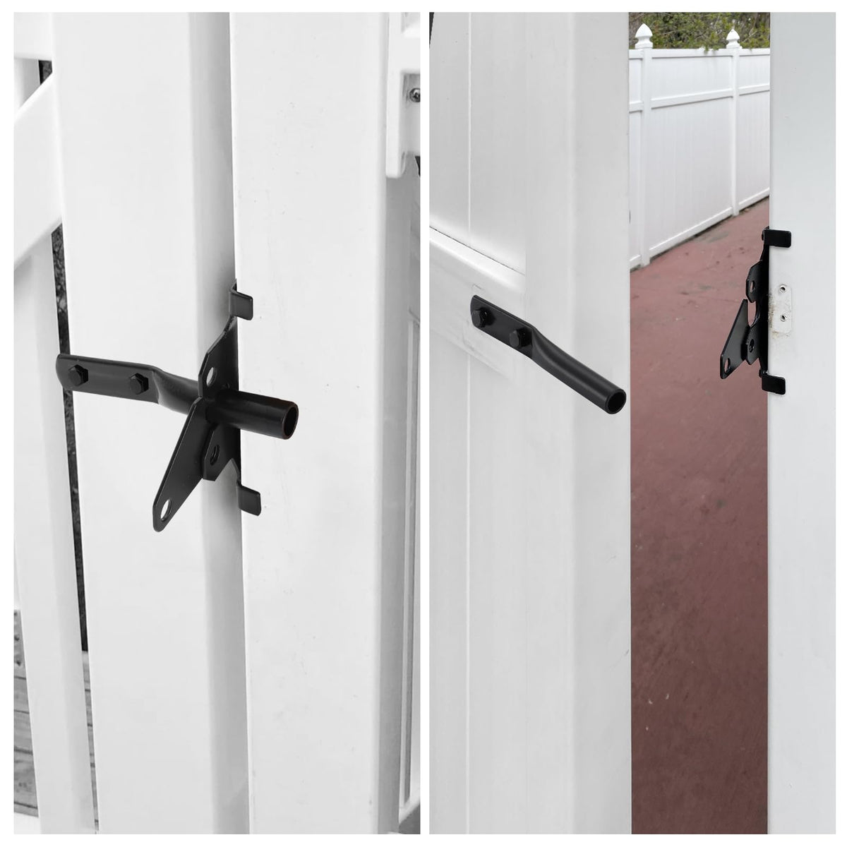 WellMade latch with a black finish resists weathering on vinyl fences.