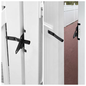 WellMade latch with a black finish resists weathering on vinyl fences.