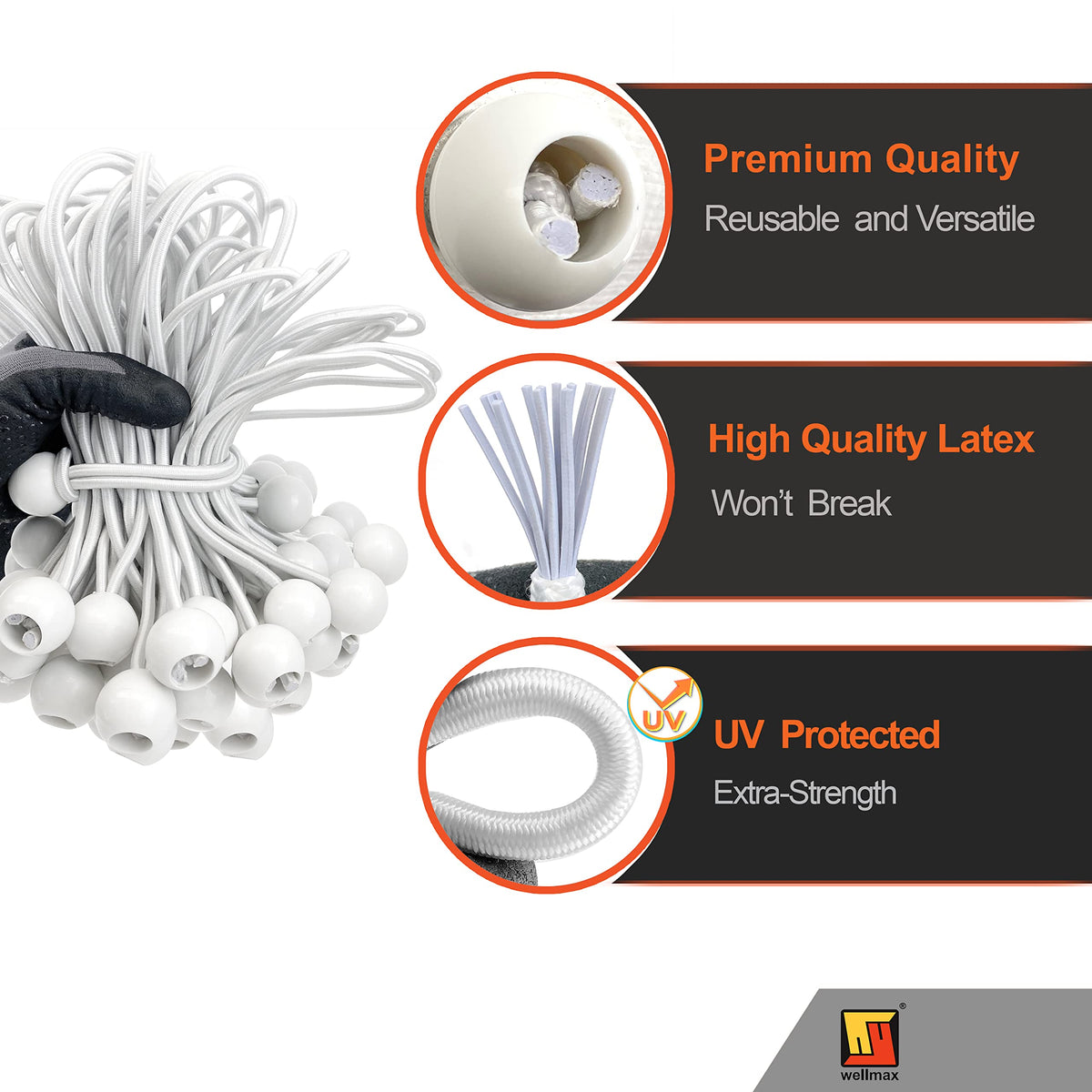 Wellmax 5mm latex bungee demonstrates strong elasticity for tents and shelters.
