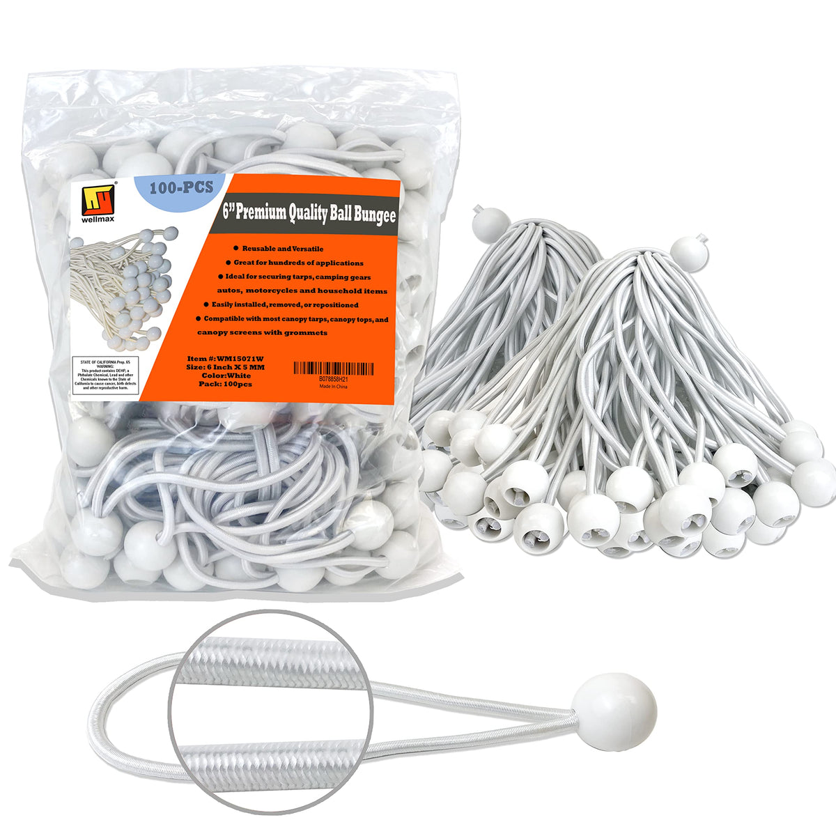 Wellmax 6-inch ball bungee cords pack ready for secure outdoor gear with reliable tension.