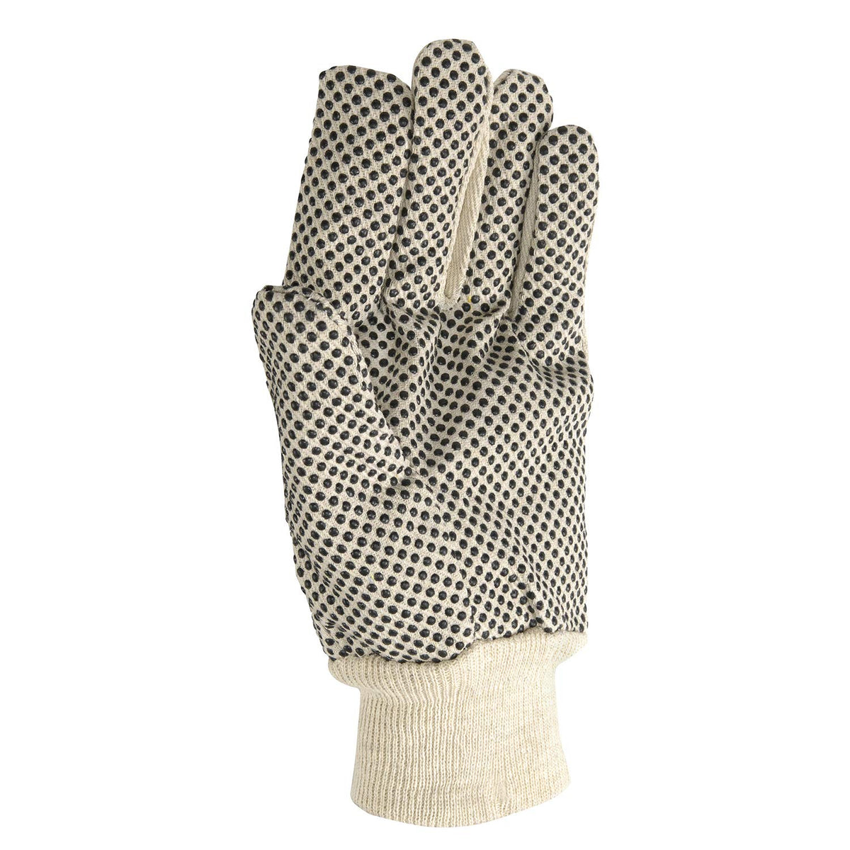 Wells Lamont economy-dotted gloves with wrist knit for dirt resistance.