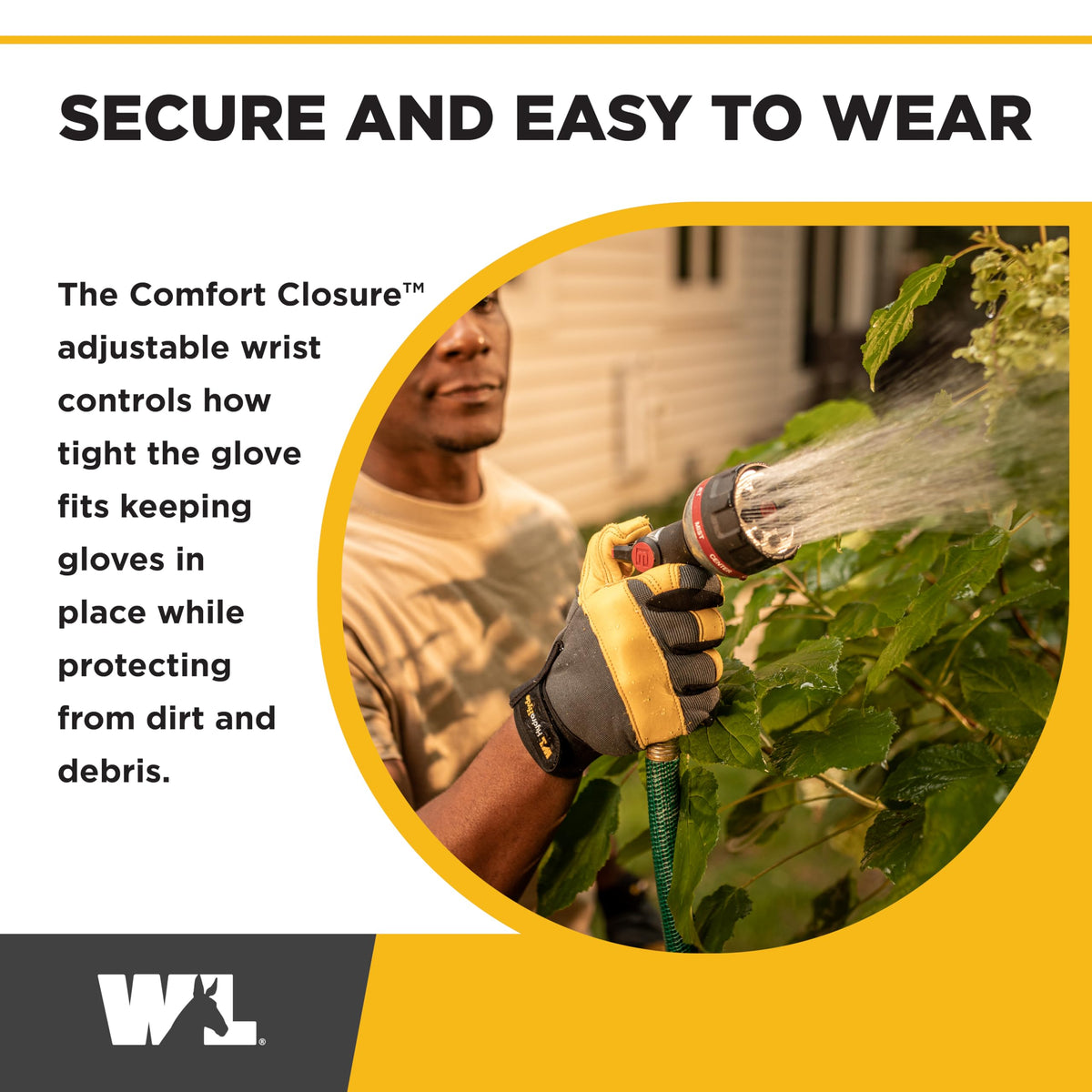 Wells Lamont adjustable-wrist glove close-up showcasing secure fit.