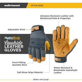 Padded palms on Wells Lamont HydraHyde gloves providing comfortable grip