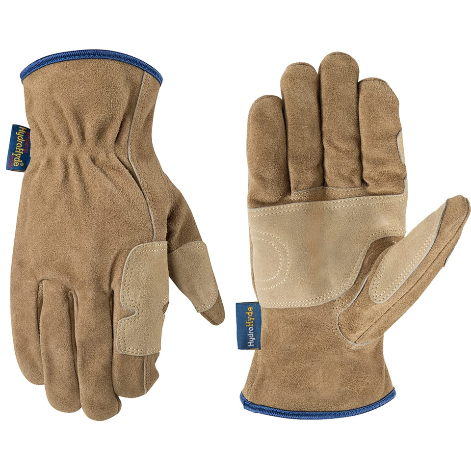 Wells Lamont HydraHyde leather gloves front view protect hands on tough outdoor jobs.
