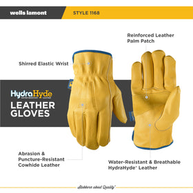 Reinforced palm on Wells Lamont HydraHyde gloves for extended wear and grip