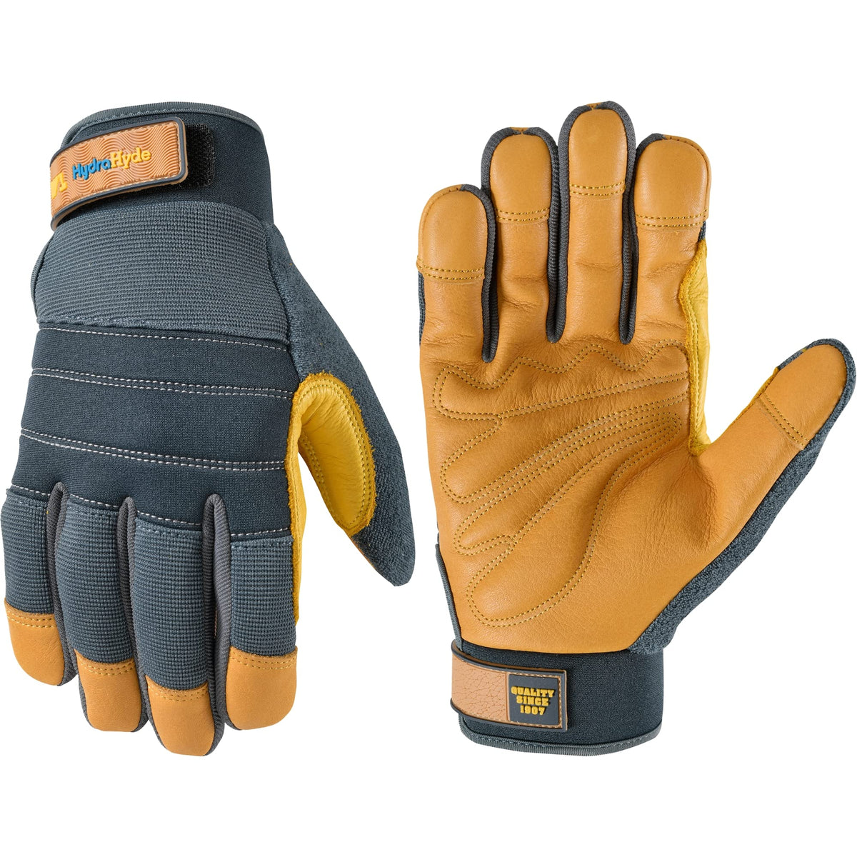 Wells Lamont HydraHyde gloves with cowhide leather for durable outdoor protection.