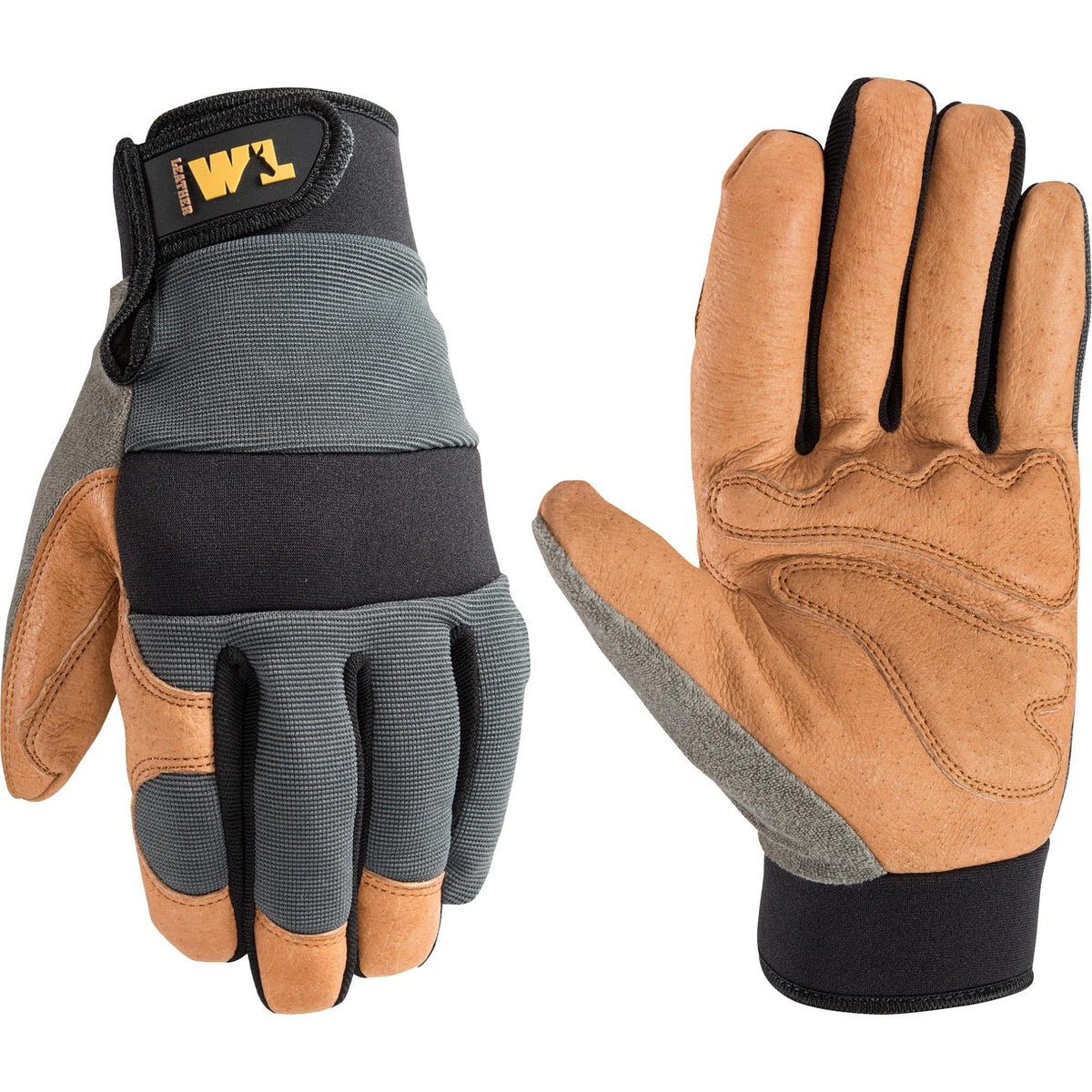 Wells Lamont leather palm hybrid glove with gray finish for durable protection.