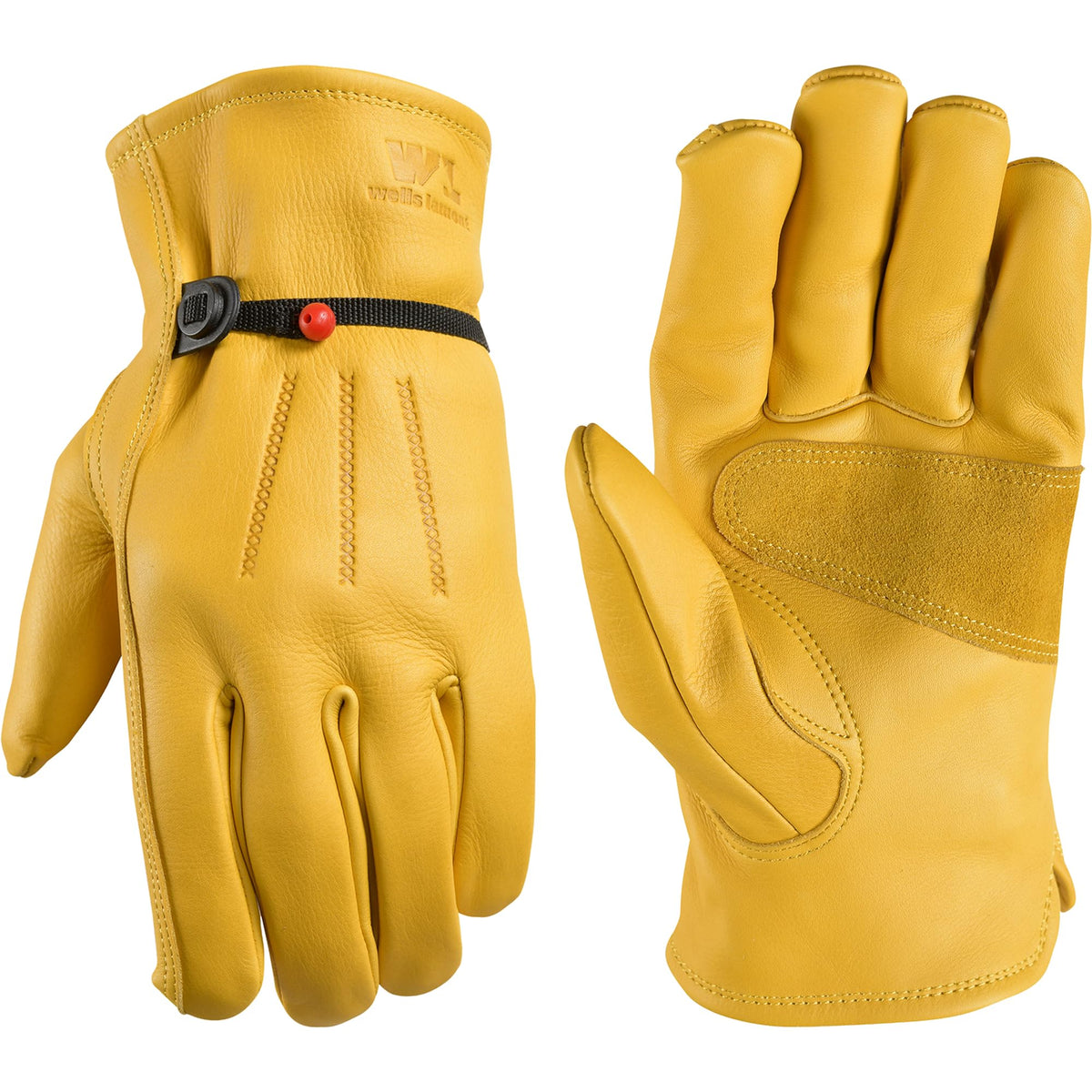 Wells Lamont leather gloves with ball wrist closure protect hands from debris.
