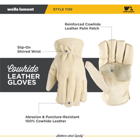 Wells Lamont ergonomic-fit leather gloves support comfort during long shifts.