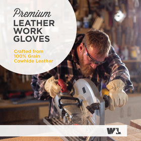 Wells Lamont leather gloves reinforced palm improve grip for heavy tool use.