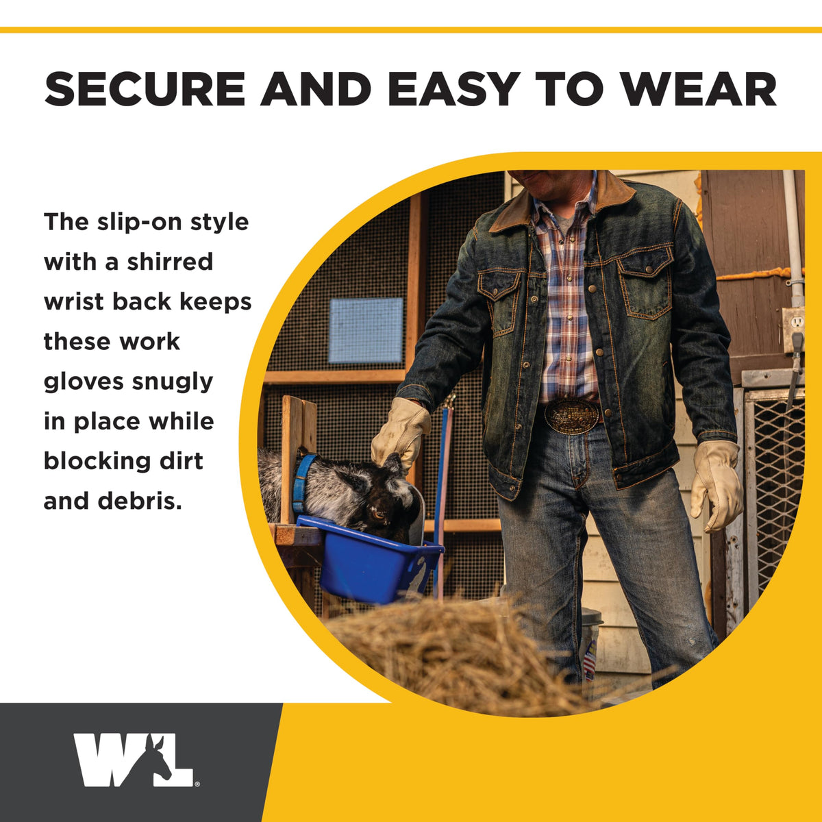 Wells Lamont shirred-wrist design keeps debris out during tasks.